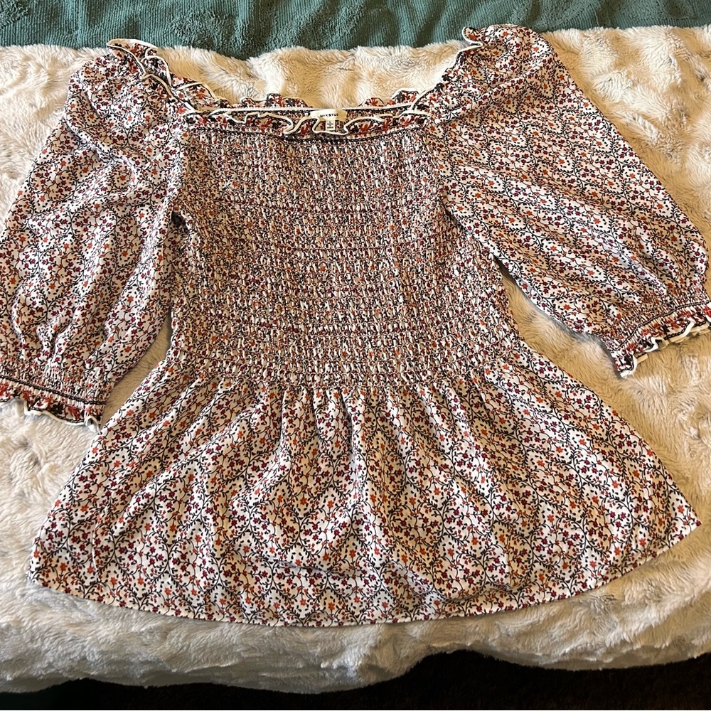 Max Studio Multicolor Floral Smocked Blouse